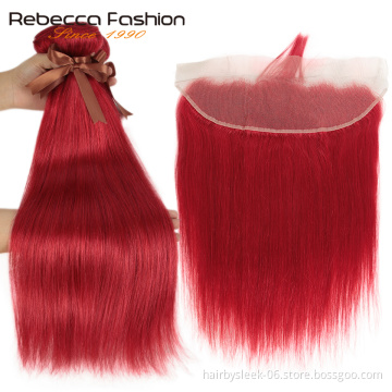 Rebecca Factory Red Bundles With Straight Frontal Hair Frontal With Brazilian Remy Human Hair Bundles 100 human hair